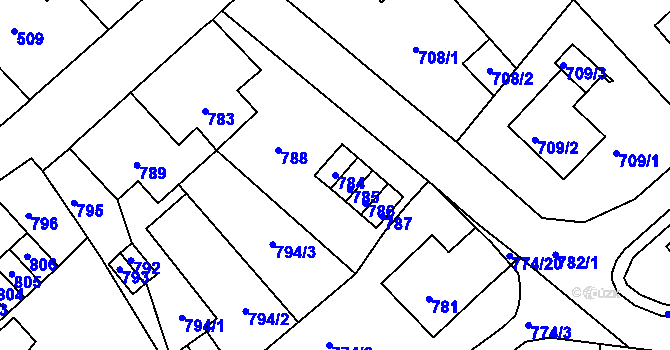 Parcela st. 784 v KÚ Jirkov, Katastrální mapa