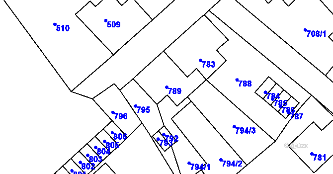 Parcela st. 789 v KÚ Jirkov, Katastrální mapa