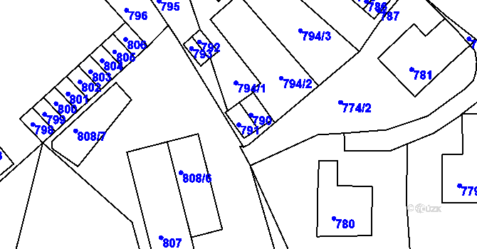 Parcela st. 791 v KÚ Jirkov, Katastrální mapa