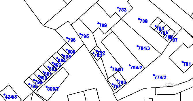 Parcela st. 792 v KÚ Jirkov, Katastrální mapa