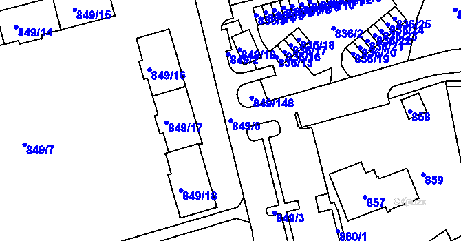 Parcela st. 849/6 v KÚ Jirkov, Katastrální mapa