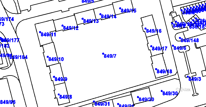 Parcela st. 849/7 v KÚ Jirkov, Katastrální mapa