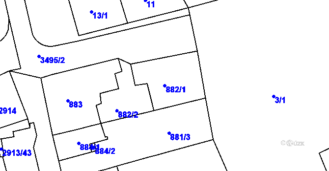 Parcela st. 882/1 v KÚ Jirkov, Katastrální mapa