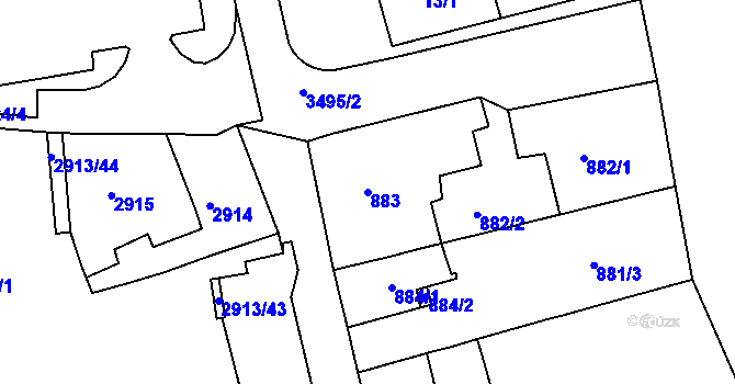 Parcela st. 883 v KÚ Jirkov, Katastrální mapa