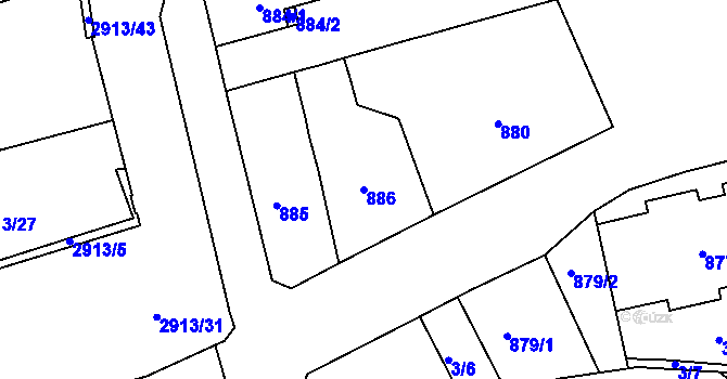 Parcela st. 886 v KÚ Jirkov, Katastrální mapa