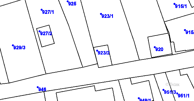 Parcela st. 923/2 v KÚ Jirkov, Katastrální mapa