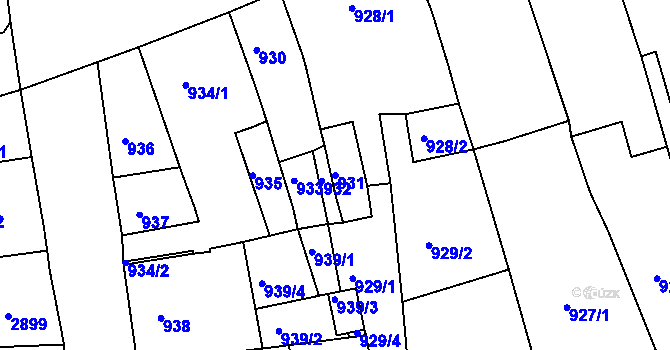 Parcela st. 931 v KÚ Jirkov, Katastrální mapa
