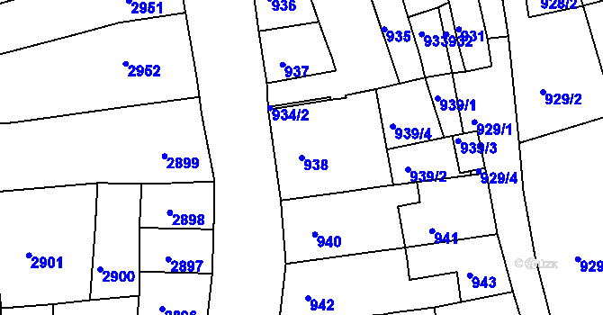 Parcela st. 938 v KÚ Jirkov, Katastrální mapa