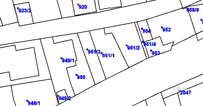 Parcela st. 951/1 v KÚ Jirkov, Katastrální mapa
