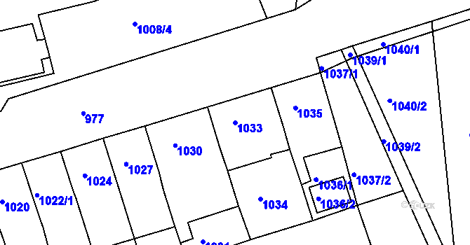 Parcela st. 1033 v KÚ Jirkov, Katastrální mapa