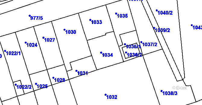 Parcela st. 1034 v KÚ Jirkov, Katastrální mapa