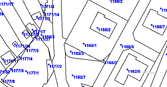 Parcela st. 1165/1 v KÚ Jirkov, Katastrální mapa