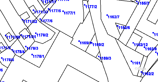 Parcela st. 1169/1 v KÚ Jirkov, Katastrální mapa