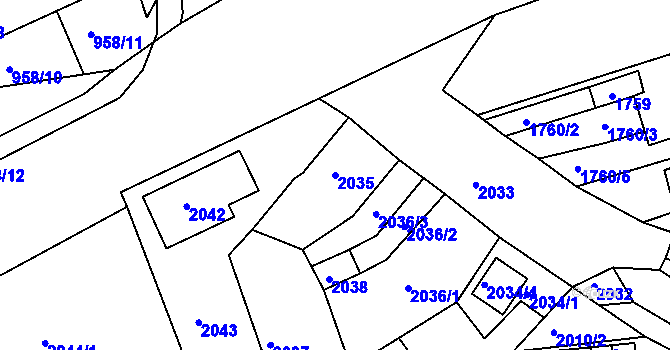 Parcela st. 2035 v KÚ Jirkov, Katastrální mapa