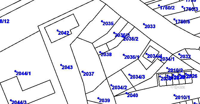Parcela st. 2038 v KÚ Jirkov, Katastrální mapa