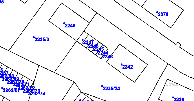 Parcela st. 2244 v KÚ Jirkov, Katastrální mapa