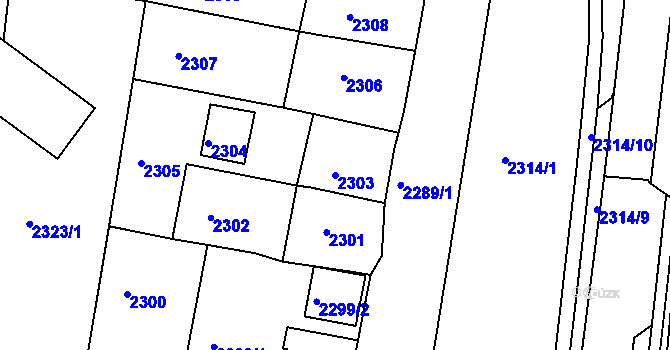 Parcela st. 2303 v KÚ Jirkov, Katastrální mapa
