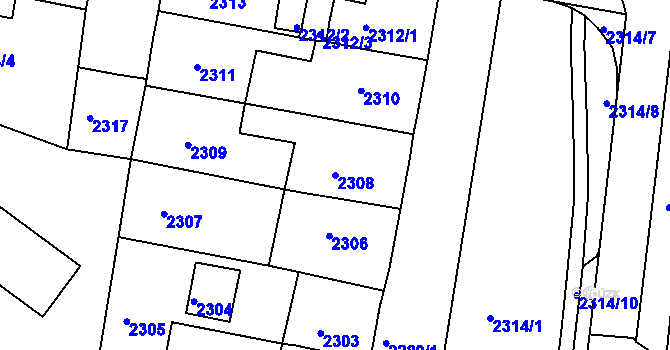 Parcela st. 2308 v KÚ Jirkov, Katastrální mapa