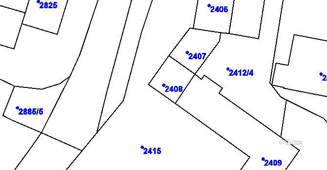 Parcela st. 2408 v KÚ Jirkov, Katastrální mapa