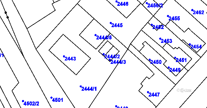 Parcela st. 2444/2 v KÚ Jirkov, Katastrální mapa