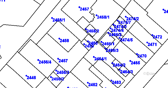 Parcela st. 2459 v KÚ Jirkov, Katastrální mapa