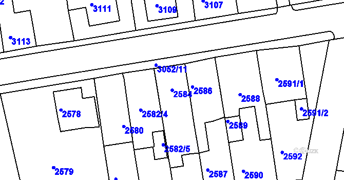 Parcela st. 2584 v KÚ Jirkov, Katastrální mapa