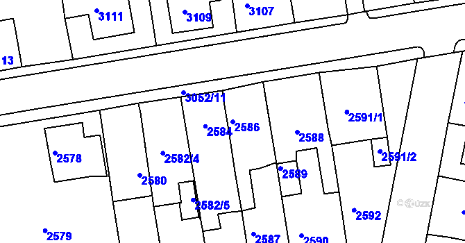 Parcela st. 2586 v KÚ Jirkov, Katastrální mapa