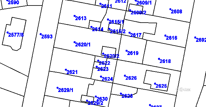 Parcela st. 2620/2 v KÚ Jirkov, Katastrální mapa