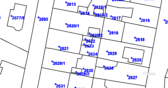 Parcela st. 2623 v KÚ Jirkov, Katastrální mapa