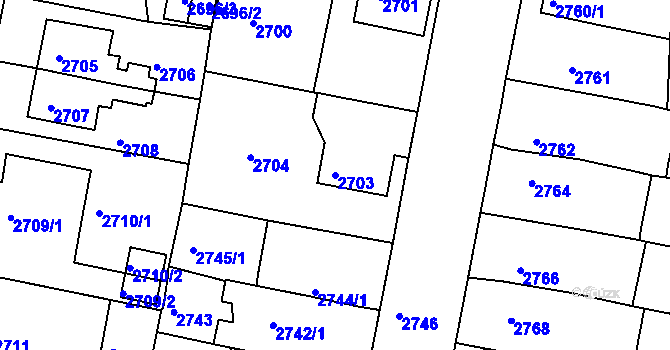 Parcela st. 2703 v KÚ Jirkov, Katastrální mapa