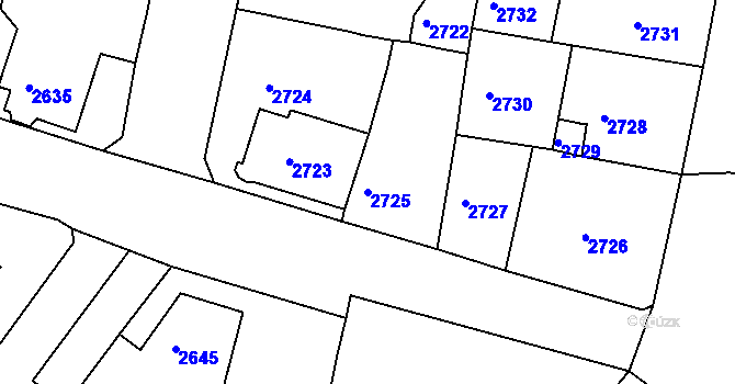 Parcela st. 2725 v KÚ Jirkov, Katastrální mapa