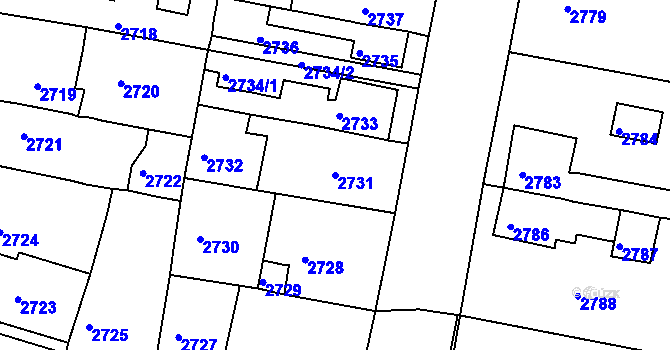 Parcela st. 2731 v KÚ Jirkov, Katastrální mapa