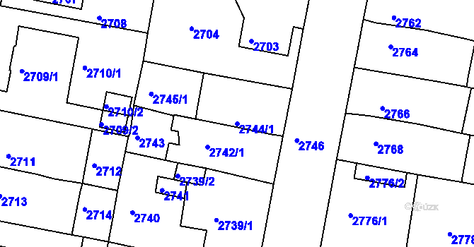 Parcela st. 2744/1 v KÚ Jirkov, Katastrální mapa
