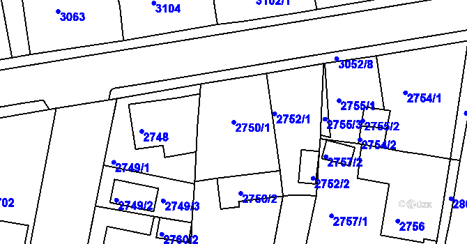 Parcela st. 2750/1 v KÚ Jirkov, Katastrální mapa
