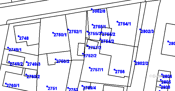 Parcela st. 2757/2 v KÚ Jirkov, Katastrální mapa