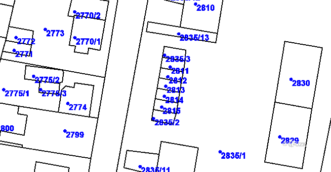 Parcela st. 2813 v KÚ Jirkov, Katastrální mapa
