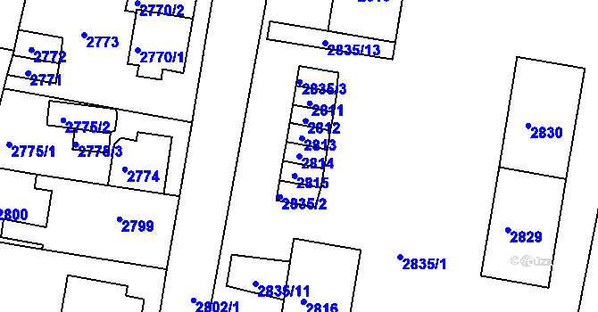 Parcela st. 2814 v KÚ Jirkov, Katastrální mapa