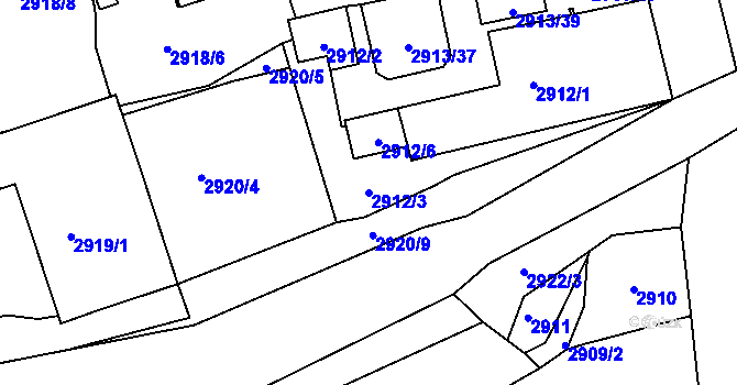 Parcela st. 2912/3 v KÚ Jirkov, Katastrální mapa