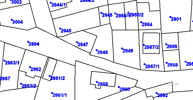 Parcela st. 2948 v KÚ Jirkov, Katastrální mapa