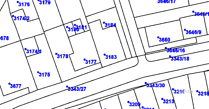 Parcela st. 3183 v KÚ Jirkov, Katastrální mapa