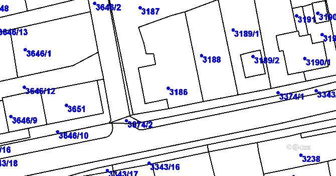 Parcela st. 3186 v KÚ Jirkov, Katastrální mapa