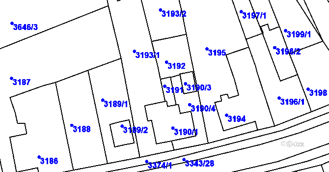 Parcela st. 3191 v KÚ Jirkov, Katastrální mapa