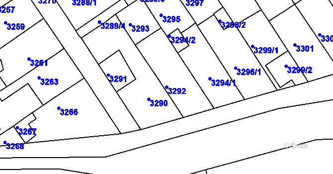 Parcela st. 3292 v KÚ Jirkov, Katastrální mapa
