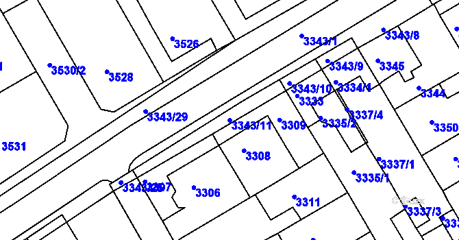 Parcela st. 3343/11 v KÚ Jirkov, Katastrální mapa