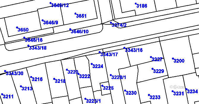 Parcela st. 3343/17 v KÚ Jirkov, Katastrální mapa