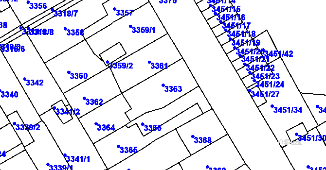 Parcela st. 3363 v KÚ Jirkov, Katastrální mapa
