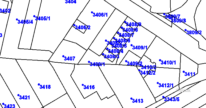 Parcela st. 3408/3 v KÚ Jirkov, Katastrální mapa