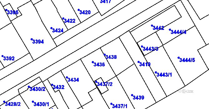 Parcela st. 3438 v KÚ Jirkov, Katastrální mapa