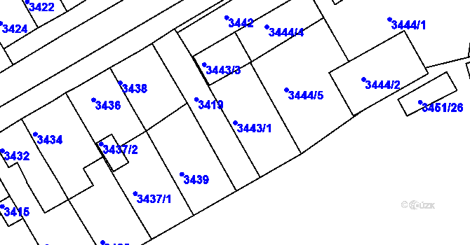 Parcela st. 3443/1 v KÚ Jirkov, Katastrální mapa