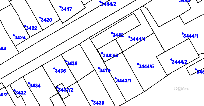 Parcela st. 3443/3 v KÚ Jirkov, Katastrální mapa